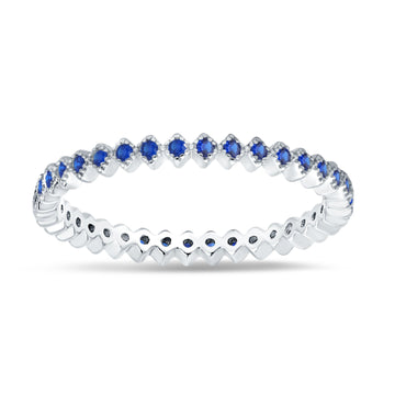 2mm Full Eternity Wedding Band Ring Simulated Blue Sapphire CZ 925 Sterling Silver